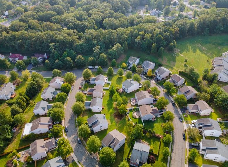 Aerial view of a residential neighborhood